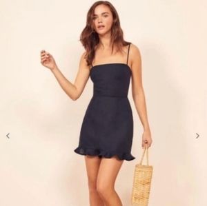 Reformation Mini Sundress, Navy Linen